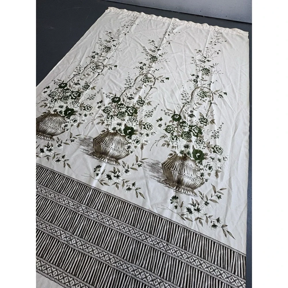 Mid Century Two Tone Floral Bamboo Curtain Panel Set - A Pair 86